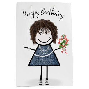 Strichmännchen Girl mit Bouquet Mittlere Geschenktüte