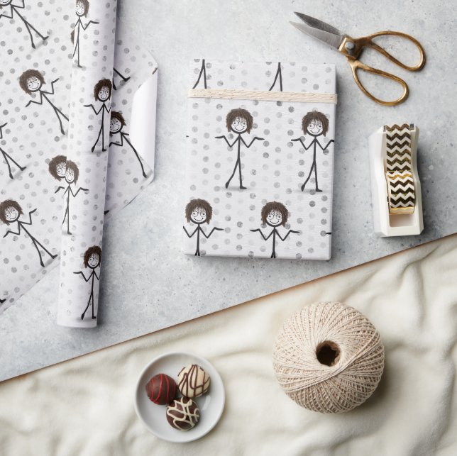 Strichmännchen Girl mit Haar und Brille Geschenkpapier (Kunsthandwerk)