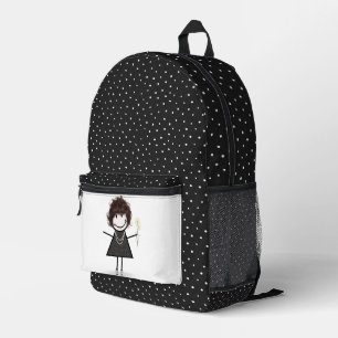 Strichmännchen Girl mit Milchprodukten auf Button Bedruckter Rucksack