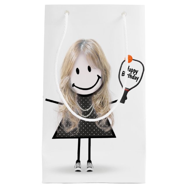 Strichmännchen Girl mit Pickleball Kleine Geschenktüte (Vorderseite)