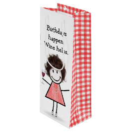 Strichmännchen Girl mit Rotem Wein Geschenktüte Für Weinflaschen