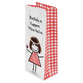 Strichmännchen Girl mit Rotem Wein Geschenktüte Für Weinflaschen