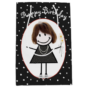 Strichmännchen Girl on Polka Dots Mittlere Geschenktüte