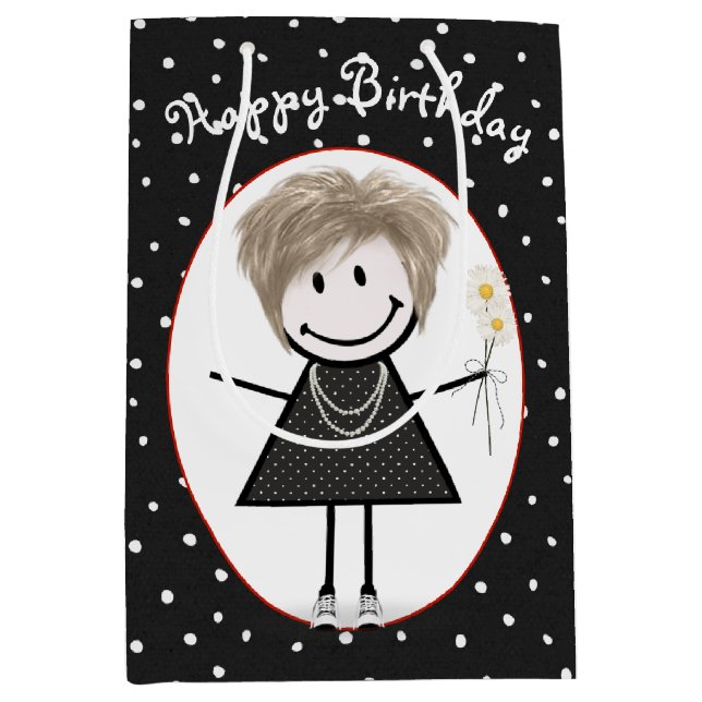 Strichmännchen Girl on Polka Dots Mittlere Geschenktüte (Vorderseite)