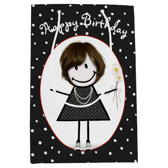 Strichmännchen Girl on Polka Dots Mittlere Geschenktüte (Vorderseite)