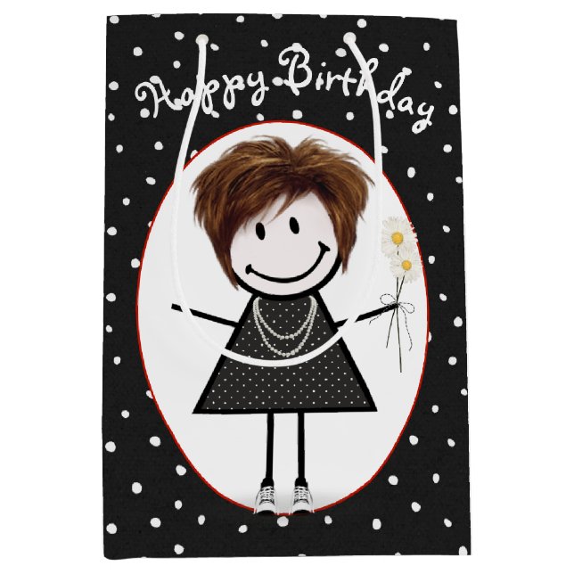Strichmännchen Girl on Polka Dots Mittlere Geschenktüte (Vorderseite)