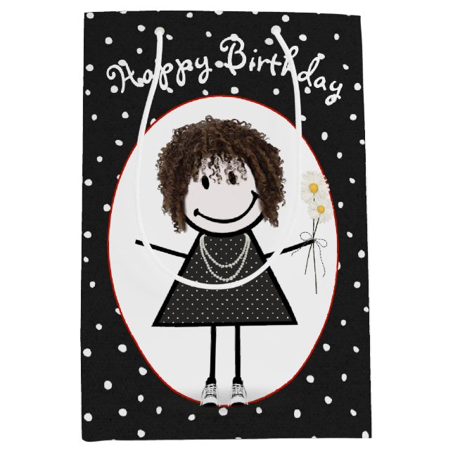 Strichmännchen Girl on Polka Dots Mittlere Geschenktüte (Vorderseite)