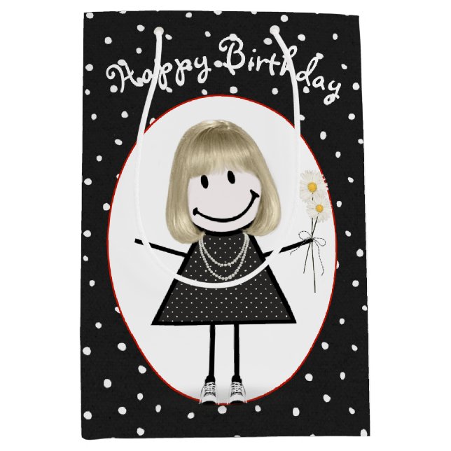 Strichmännchen Girl on Polka Dots Mittlere Geschenktüte (Vorderseite)
