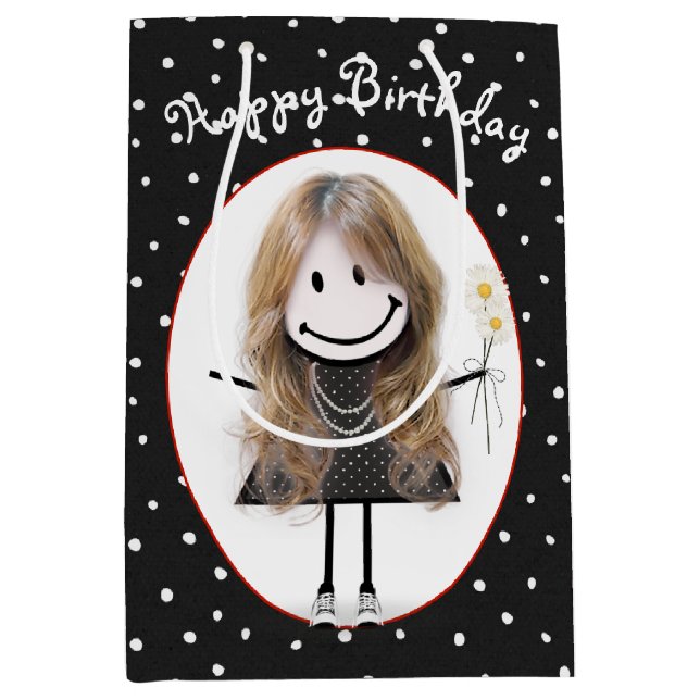 Strichmännchen Girl on Polka Dots Mittlere Geschenktüte (Vorderseite)