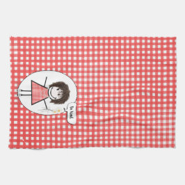 Strichmännchen Girl on Red Gingham Geschirrtuch