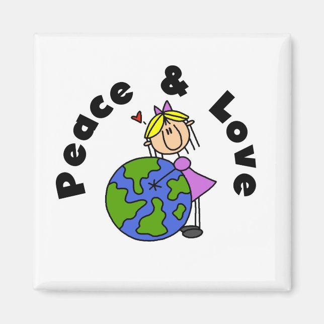 Strichmännchen Girl Peace and Liebe T - Shirt und  Magnet (Vorne)