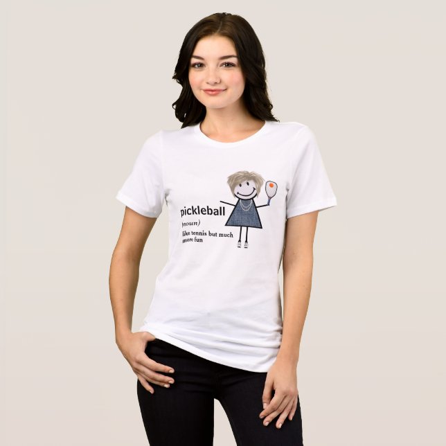 Strichmännchen Girl Pickleball und Paddle Tri-Blend Shirt (Vorderseite voll)