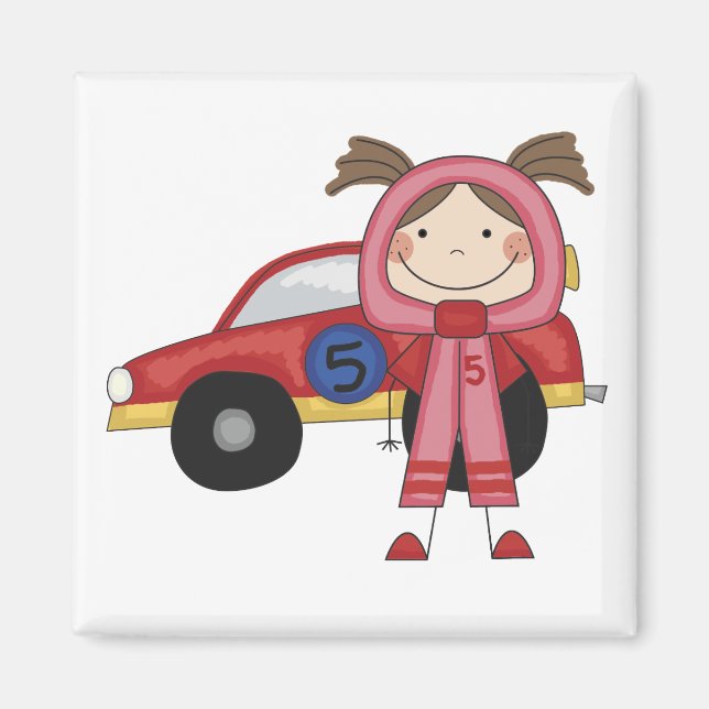 Strichmännchen Girl Race Autofahrer - Tshirts Magnet (Vorne)