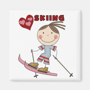 Strichmännchen Girl Skier Tshirts und Geschenke Magnet