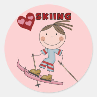 Strichmännchen Girl Skier Tshirts und Geschenke Runder Aufkleber