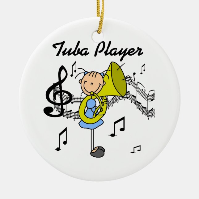 Strichmännchen Girl Tuba Player T - Shirt und GIft Keramik Ornament (Vorne)