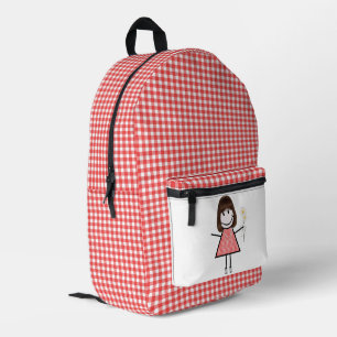 Strichmännchen Girl und Gingham Bedruckter Rucksack