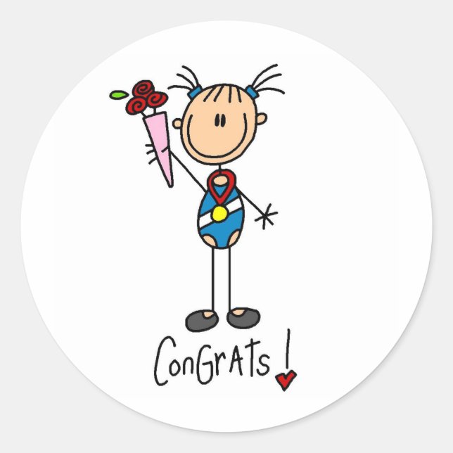 Strichmännchen Girl Winning Medal Stickers (Vorderseite)
