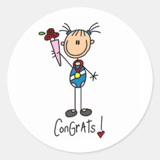 Strichmännchen Girl Winning Medal Stickers