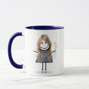 Strichmännchen Girl with Daisis and Quote Tasse