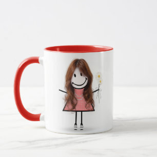 Strichmännchen Girl with Daisis and Quote Tasse