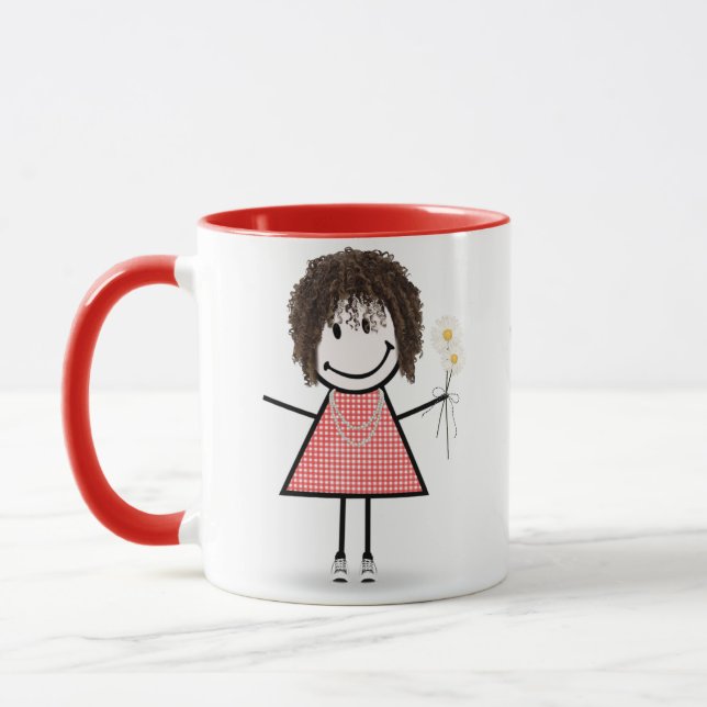 Strichmännchen Girl with Daisis and Quote Tasse (Links)