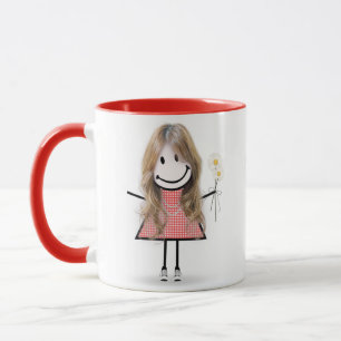 Strichmännchen Girl with Daisis and Quote Tasse