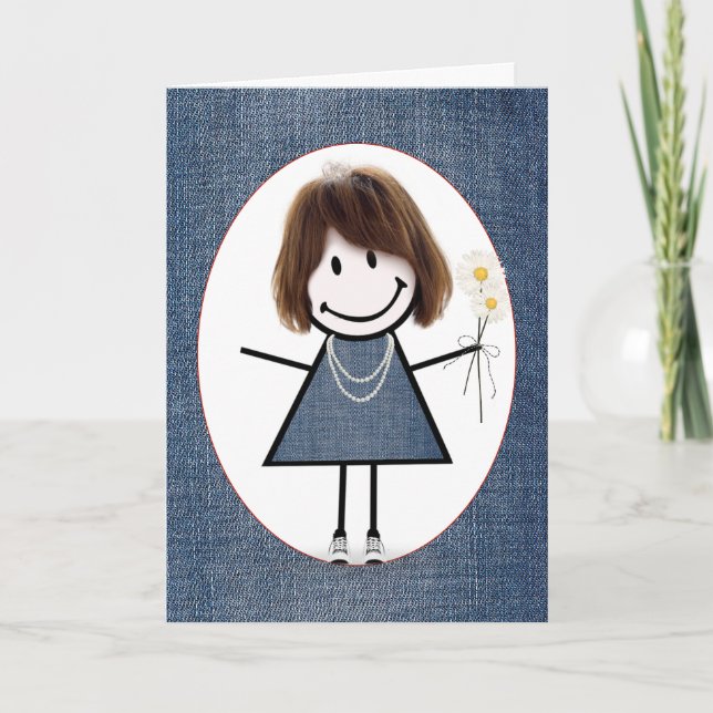 Strichmännchen Girl with Daisis Karte (Vorderseite)