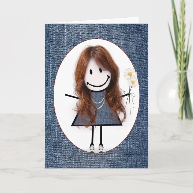 Strichmännchen Girl with Daisis Karte (Vorderseite)