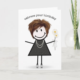 Strichmännchen Girl with Daisis Karte