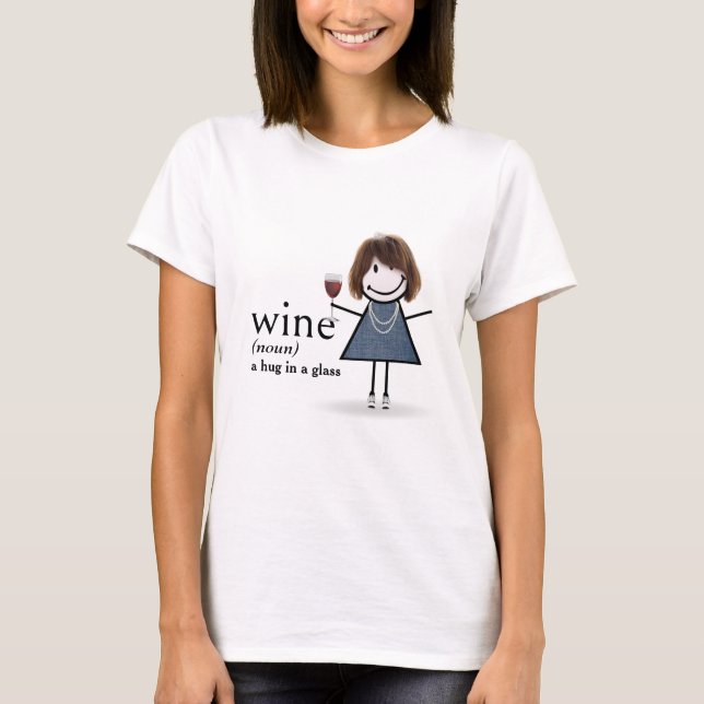 Strichmännchen Girl with Red Wine Glass T-Shirt (Vorderseite)