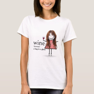 Strichmännchen Girl with Red Wine Glass T-Shirt