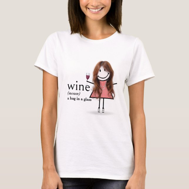 Strichmännchen Girl with Red Wine Glass T-Shirt (Vorderseite)
