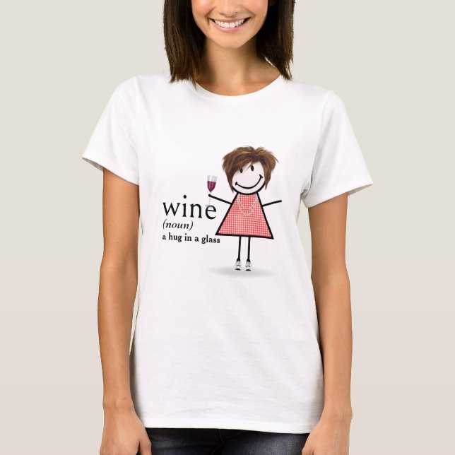 Strichmännchen Girl with Red Wine Glass T-Shirt (Vorderseite)