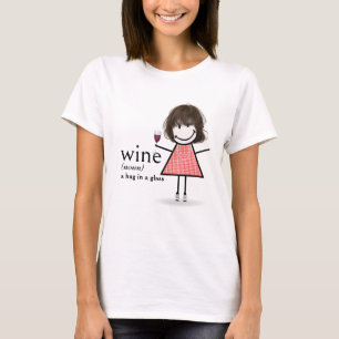 Strichmännchen Girl with Red Wine Glass T-Shirt