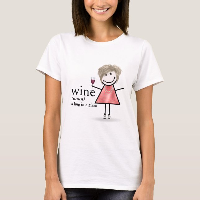 Strichmännchen Girl with Red Wine Glass T-Shirt (Vorderseite)
