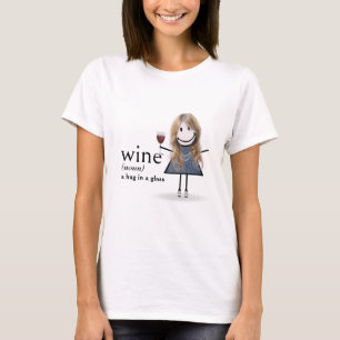 Strichmännchen Girl with Red Wine Glass T-Shirt