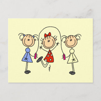 Strichmännchen GIrls Jumping Rope Postkarte