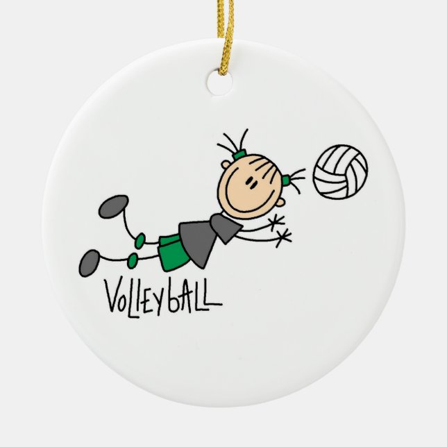 Strichmännchen Girls Volleyball T - Shirt und Gesc Keramik Ornament (Vorne)