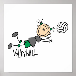 Strichmännchen Girls Volleyball T - Shirt und Gesc Poster