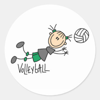 Strichmännchen Girls Volleyball T - Shirt und Gesc Runder Aufkleber