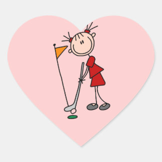 Strichmännchen Golfer Herz-Aufkleber