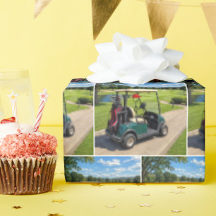 Strichmännchen-Golfer in einem Golfwagen Geschenkpapier