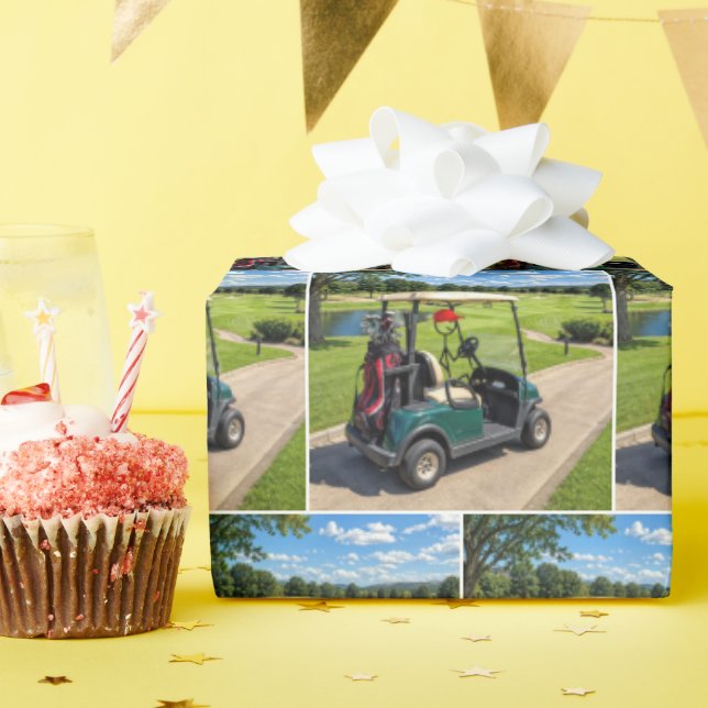 Strichmännchen-Golfer in einem Golfwagen Geschenkpapier (Geburtstagsparty)
