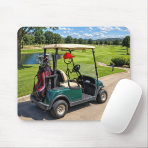 Strichmännchen-Golfer in einem Golfwagen Mousepad