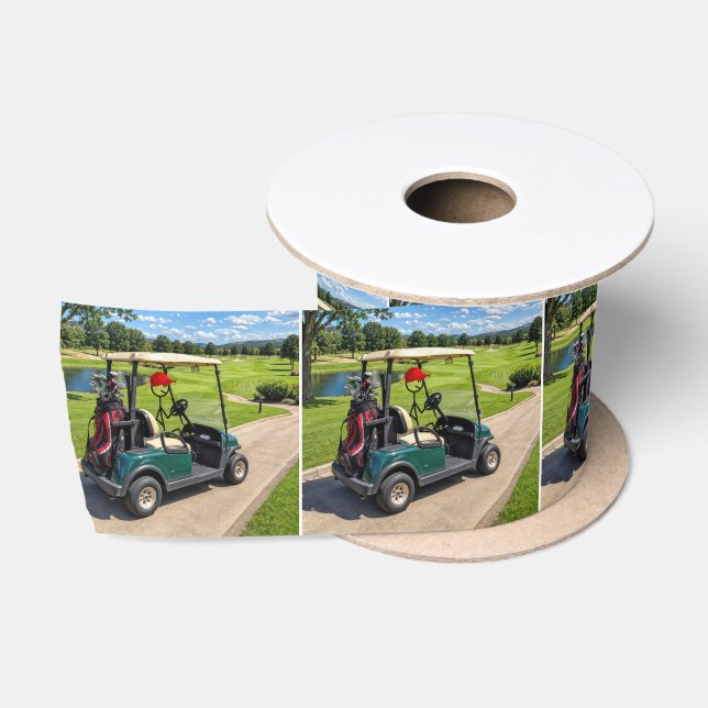 Strichmännchen-Golfer in einem Golfwagen Satinband (Spule)