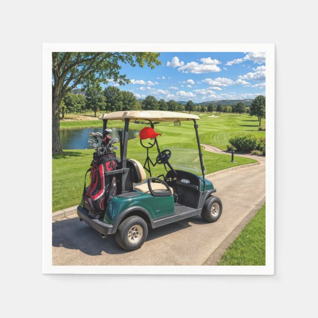 Strichmännchen-Golfer in einem Golfwagen Serviette (Vorderseite)