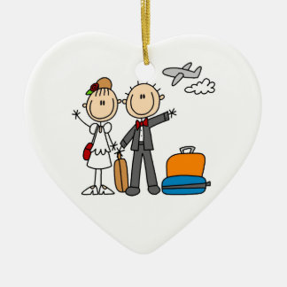 Strichmännchen Hochzeit Flitterwochen T - Shirt un Keramikornament