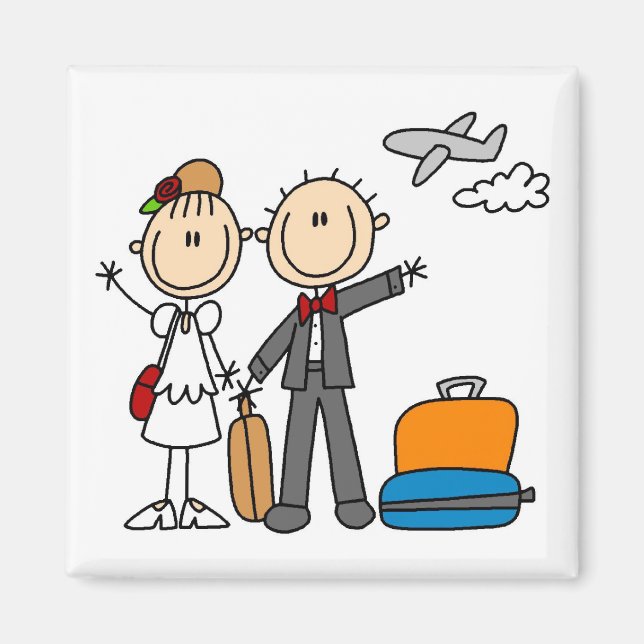 Strichmännchen Hochzeit Flitterwochen T - Shirt un Magnet (Vorne)