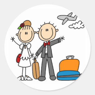 Strichmännchen Hochzeit Flitterwochen T - Shirt un Runder Aufkleber